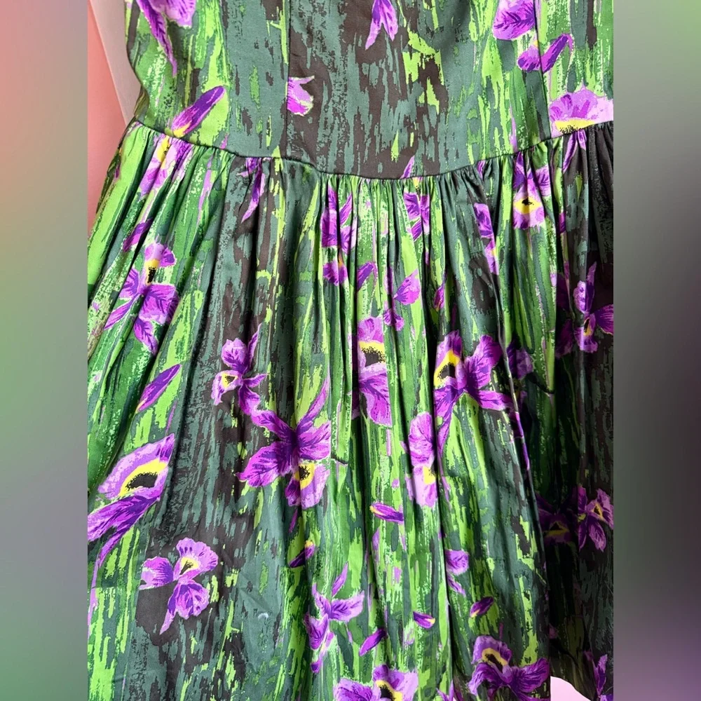Pinup Couture Green and Purple Floral Dress - Picture 4 of 11
